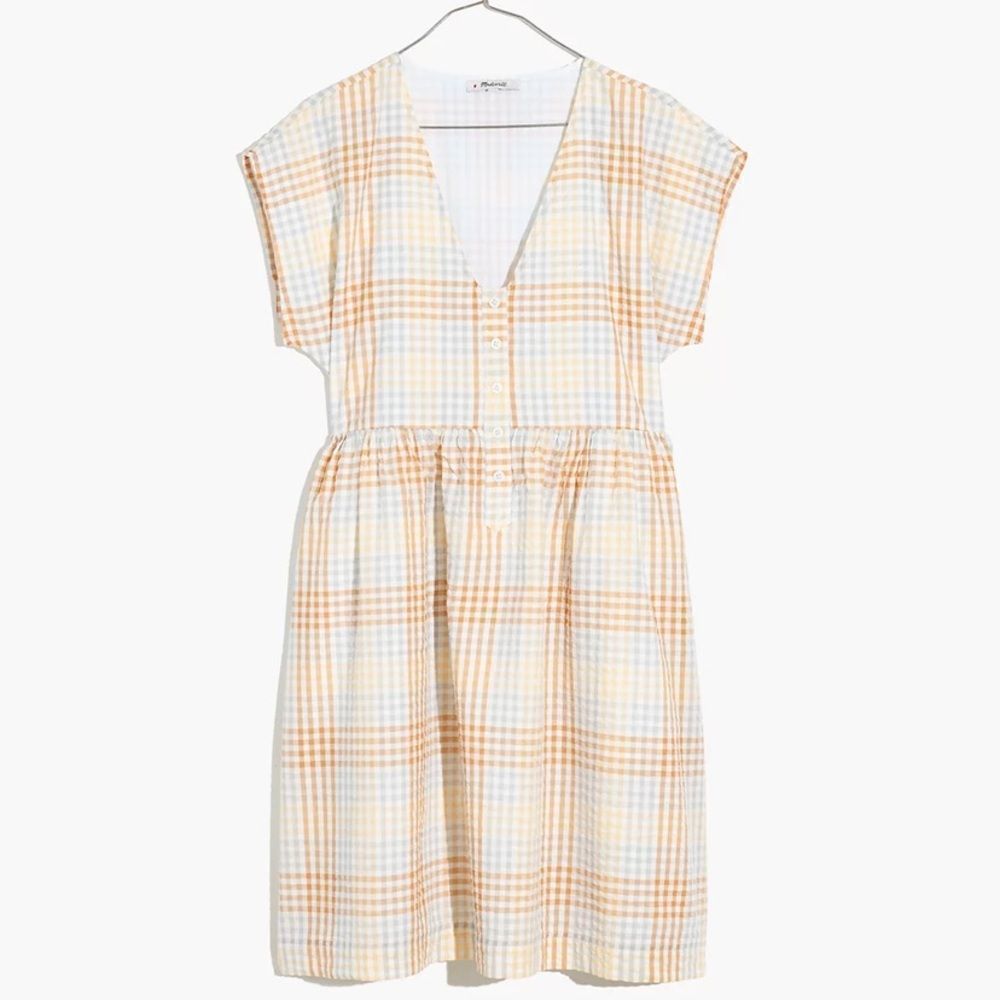 Madewell Cap-Sleeve Button-Front Mini Dress in Plaid